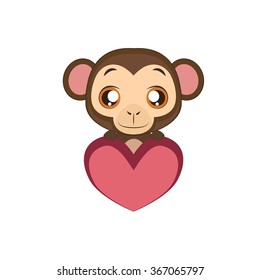 Cute monkey holding a heart