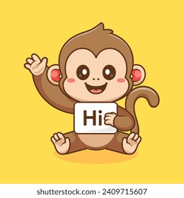 Cute Monkey Holding Hi Banner Cartoon Vector Icon
Illustration. Animal Nature Icon Concept Isolated Premium
Vector. Flat Cartoon Style