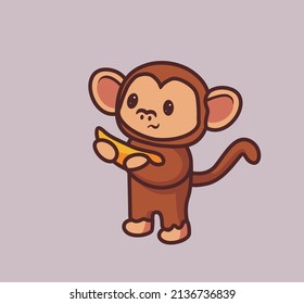 cute monkey holding his favorite banana. isolated cartoon animal nature illustration. Flat Style suitable for Sticker Icon Design Premium Logo vector. Mascot Character