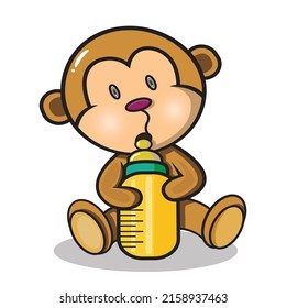 a cute monkey holding a milk bottle