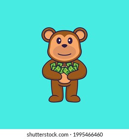 Cute monkey holding money. Animal cartoon concept isolated. Can used for t-shirt, greeting card, invitation card or mascot.