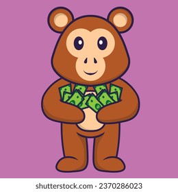 Cute monkey holding money. Animal cartoon concept isolated. Can used for t-shirt- greeting card- invitation card or mascot.