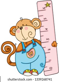 Cute monkey holding a pink ruler
