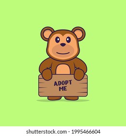 Cute monkey holding a poster Adopt me. Animal cartoon concept isolated. Can used for t-shirt, greeting card, invitation card or mascot.