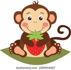 Un mono lindo sosteniendo una fresa roja

