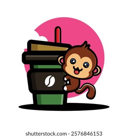 Cute monkey hug coffee cup