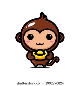 cute monkey hugging gold celebrating chinese new year