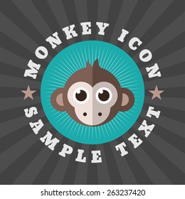 Cute Monkey Icon In Flat Design Style. Logo or Badge Template