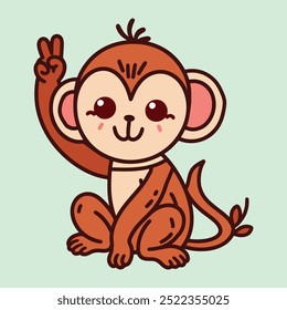Cute Monkey illustration with chill mood, Flat style design