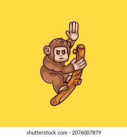 ilustración de mono lindo trepando un árbol, adecuado para el diseño de camisetas o mascotas y otros sobre monos bonitos