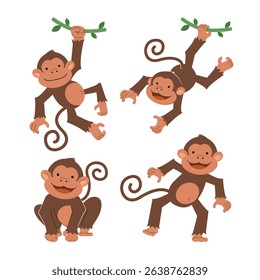 cute monkey illustration collection isolated on white background