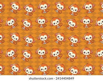 cute monkey illustration pattern, vector, for fabrics, children's background