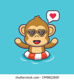 Cute monkey illustration. Summer time. Cute vector design character. Vector isolated flat illustration for poster, brochure, web, mascot, sticker, logo and icon.