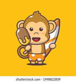 Cute Affe Illustration. Sommerzeit. Cute Vektordesign-Zeichen. Vektor einzelne flache Illustration für Poster, Broschüre, Web, Maskottchen, Aufkleber, Logo und Symbol.