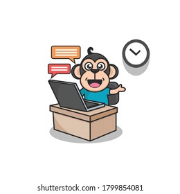 cute monkey illustration working from home due to the covid19 pandemic