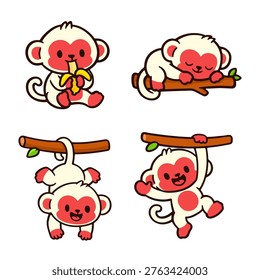 Cute monkey illustrations enjoying their playful lifestyle and eating bananas