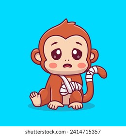 Cute Monkey Injury Sick With Bandage Hand Cartoon Vector 
Icon Illustration. Animal Medical Icon Concept Isolated 
Premium Vector. Flat Cartoon Style
