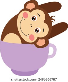 Cute monkey inside a purple cup
