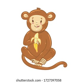 Cute monkey isolated on a white background. Vector graphics.