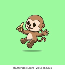 cute monkey jumping while holding a banana cartoon