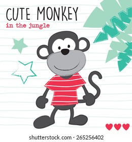 cute monkey in the jungle vector illustration
