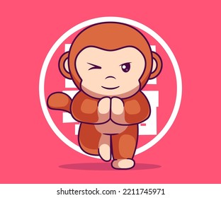 Cute Monkey karate Illustration Icons Vector Cartoon.