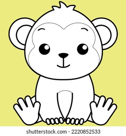 Cute Monkey, Kawaii Monkey black and white outline for coloring book.