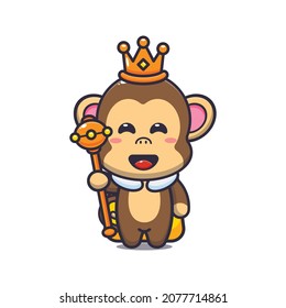 Cute monkey king. Cute animal cartoon illustration.