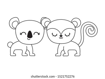 cute monkey with koala animals vector illustration design