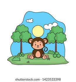 cute monkey in the landscape vector illustration design