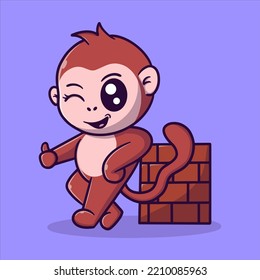 mona lindo inclinándose contra la pared ilustración del icono del vector de dibujos animados 