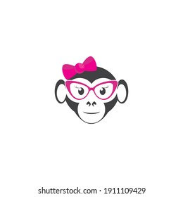 Cute Monkey Logo Design Template Flat Style Vector	