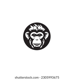 Cute Monkey Logo Monochrome Design. Doodle, cartoon style. Black and white icon 
