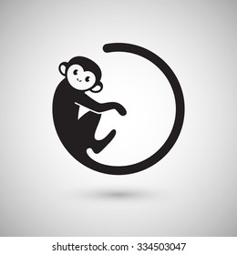 Cute monkey logo in a shape of a circle, New Year 2016, vector illustration logo design
