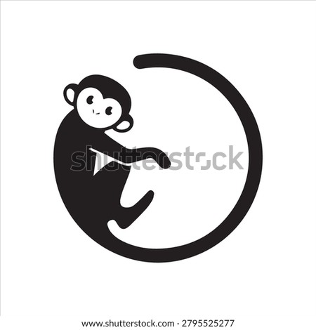 Cute monkey logo in a shape of a circle, New Year 2016, vector illustration logo design.