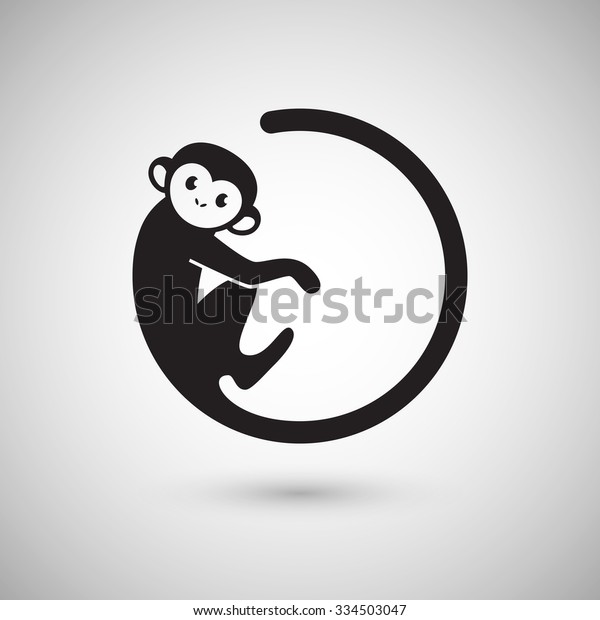 Cute monkey logo in a shape of a\
circle, New Year 2016, vector illustration logo\
design
