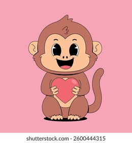 Cute monkey with love cartoon