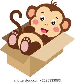 Mono lindo que miente en caja de cartón
