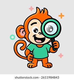 Cute Monkey With Magnifier Cartoon Vector Icon Illustration. Animal Science Icon Concept Isolated Premium Vector. Flat Cartoon Style
