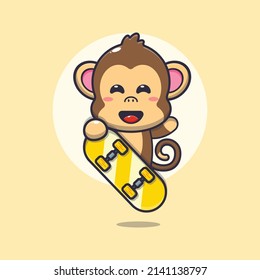 cute monkey mascot cartoon character with skateboard