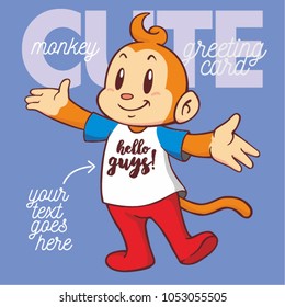 cute monkey mascot character greeting card 