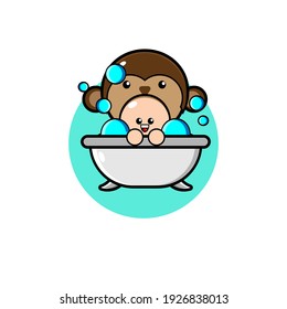 Cute monkey mascot character taking a shower illustration design