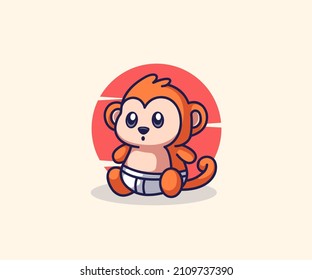 cute monkey mascot illustration, logo icon vector. flat cartoon style