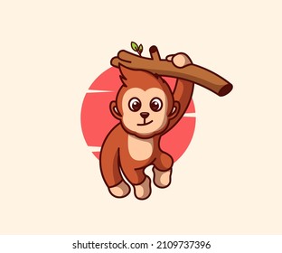 linda ilustración de mascota de mono, vector de icono del logo. estilo de dibujos animados planos