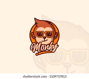 cute monkey mascot illustration, logo icon vector. flat cartoon style