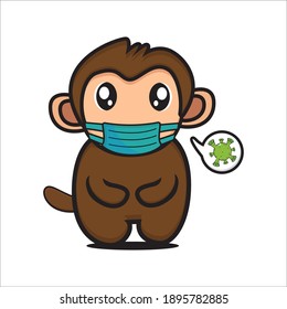 cute monkey mascot with mask, cute monkey character vector eps 10