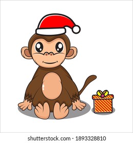 linda mascota de mono en el día de la navidad el diseño vectorial eps 10
