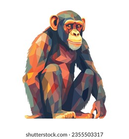 Cute monkey mascot sitting in tropical rainforest icon isolated
