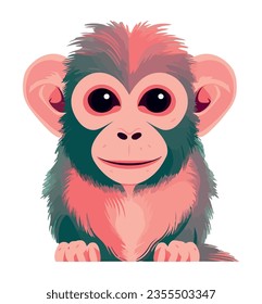 Cute monkey mascot sitting in tropical rainforest icon isolated