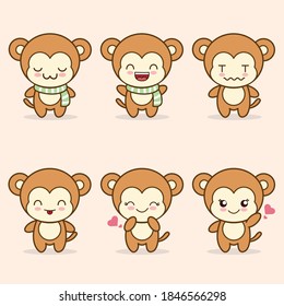 cute monkey mascot with various kinds of expressions set collection	